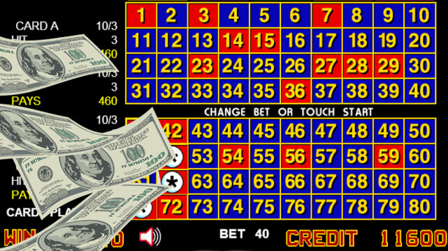 Keno Machine Screen, Stack of Money 
