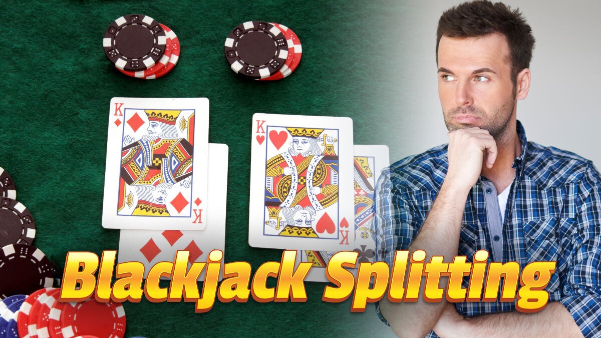 Thinking Man on Right and Closeup of a Dealt Blackjack Table on Left