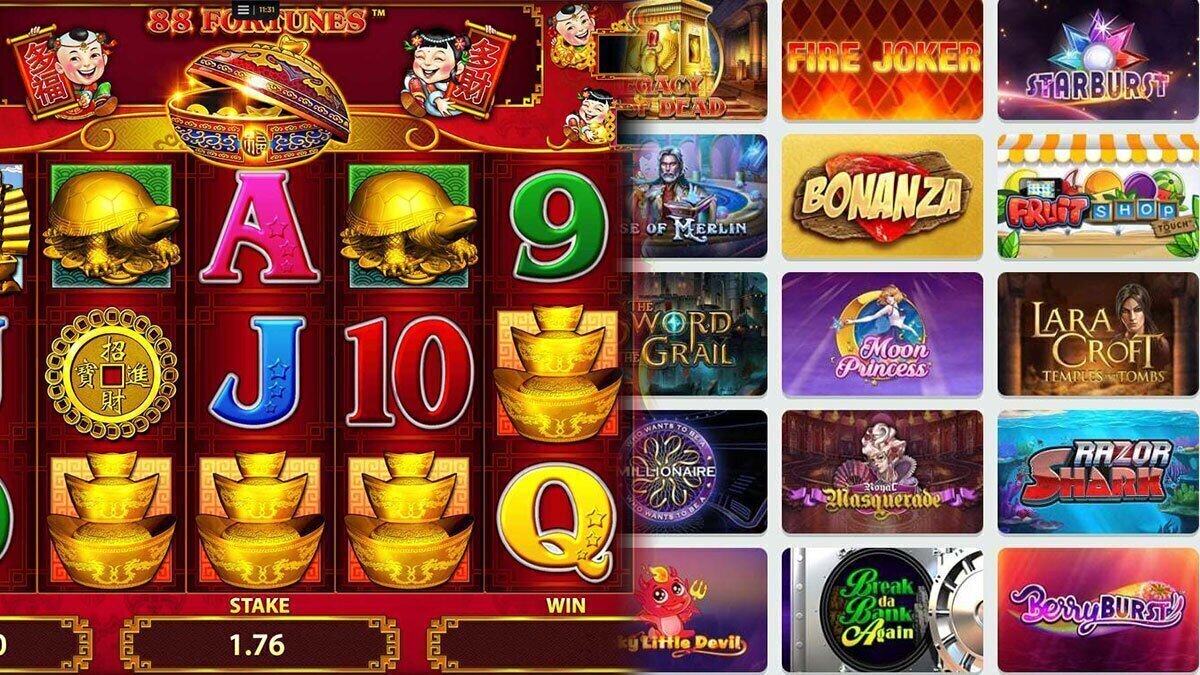 Online Slots List on Right and a Online Slots Game on Left